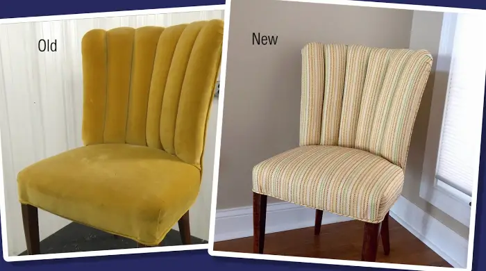 reupholster curved back chair before after